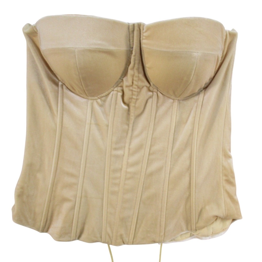 Fashion Nova Womens Velvet Lace Up Corset Top Tan Champagne Bustier 25GWY1962 L